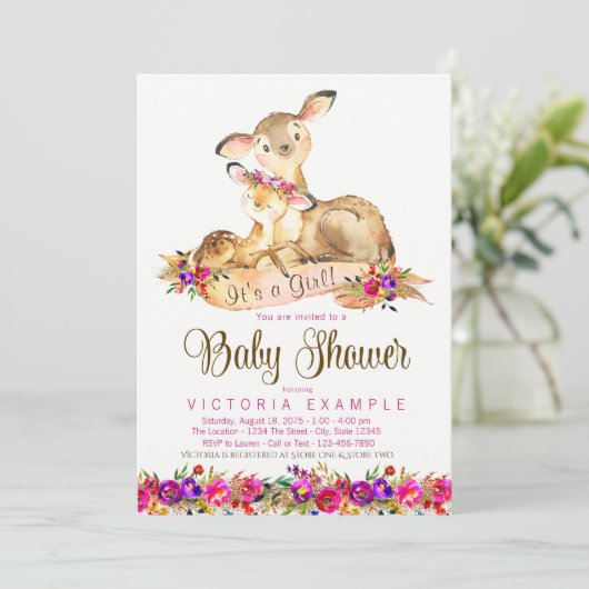 Einladungen für Mädchen Hirschbaby (Stehend Vorderseite)