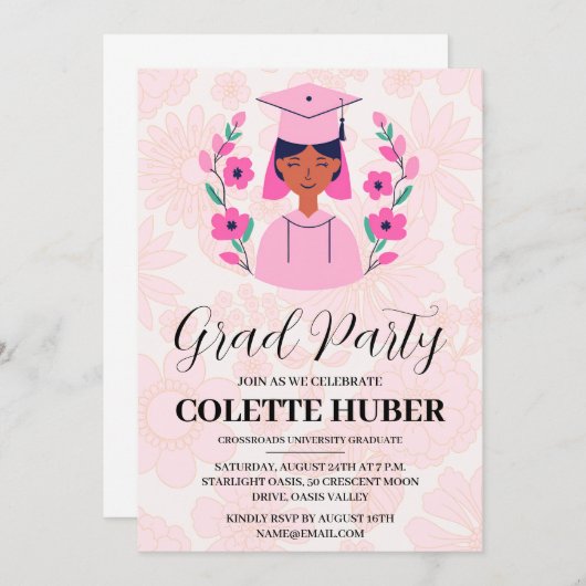 Einladungen für moderne Blume in Rosa (Vorne/Hinten)