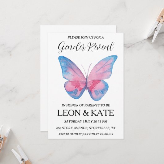 Einladungen für moderne Rosa und Blau (Vorderseite/Rückseite Beispiel)