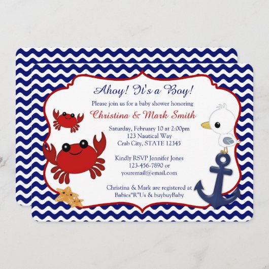 Einladungen für Nautical Crab Baby Shower (Vorne/Hinten)