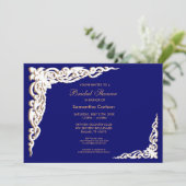 Einladungen für Navy Blue and Gold Bridal (Stehend Vorderseite)