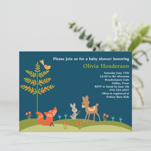 Einladungen für niedliche Woodland Animal Baby Sho (Stehend Vorderseite)