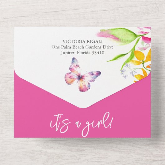 Einladungen für Pink Baby Dusche | Blume und Schme (Rückseite)