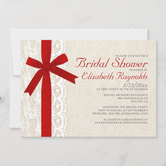 Einladungen für Red Bow & Lace Bridal (Vorderseite)