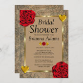 Einladungen für rote Rosen & Goldene Herzen Bridal (Vorne/Hinten)