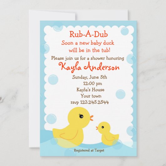 Einladungen für Rubber Ducky Baby Shower (Vorderseite)