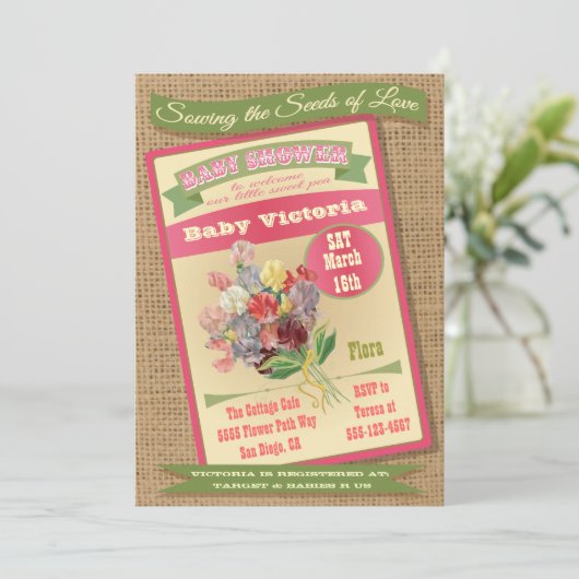 Einladungen für Saatgut Packet Babydusche (Stehend Vorderseite)