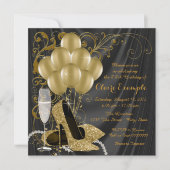 Einladungen für Schwarze und Gold Geburtstagsparty (Vorderseite)