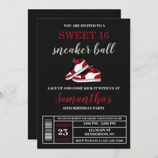 Einladungen für Sneaker, Sneaker Ball, Sweet 16 I (Vorne/Hinten)