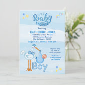 Einladungen für Storch- und Baby Boy Shower (Stehend Vorderseite)