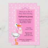 Einladungen für Storch- und Baby-Girl-Dusche (Vorne/Hinten)