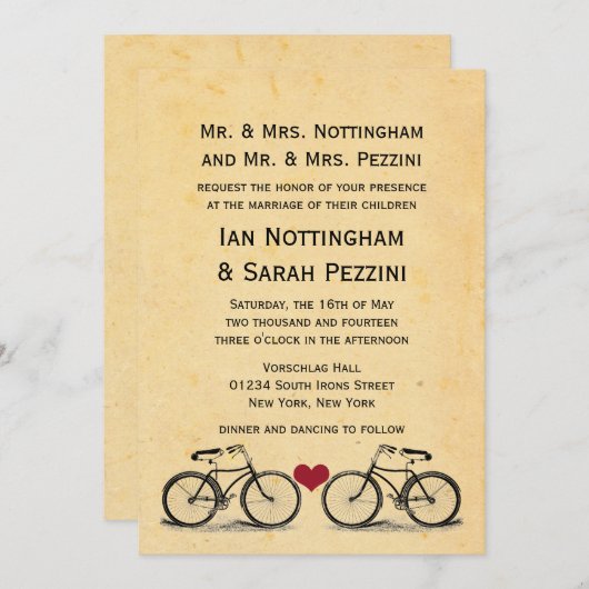 Einladungen für Vintage Fahrradhochzeiten (Vorne/Hinten)
