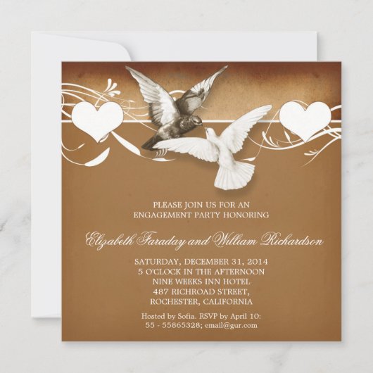 Einladungen für Vintage Liebesvögel (Vorderseite)