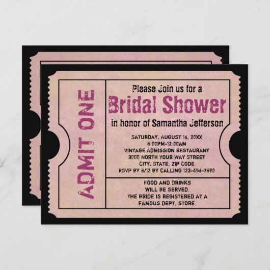 Einladungen für Vintage Rosa Brautparty (Vorne/Hinten)