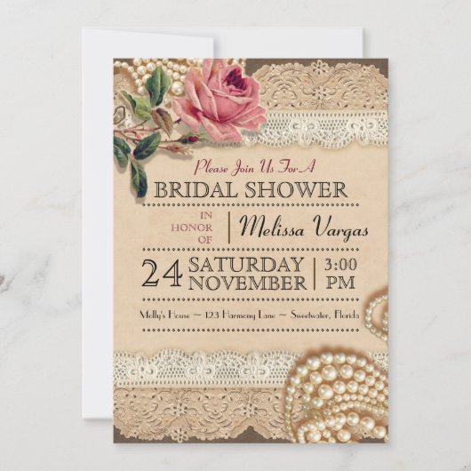 Einladungen für Vintage Rosen Polterabend (Vorderseite)