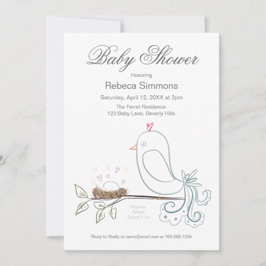 Einladungen für Vogel- und Nest-Babydusche (Vorderseite)