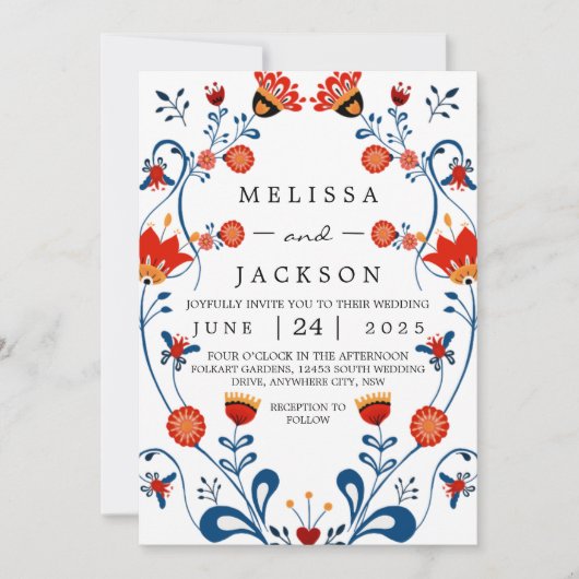 Einladungen für Volkshochzeiten Blau und Rot (Vorderseite)