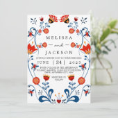 Einladungen für Volkshochzeiten Blau und Rot (Stehend Vorderseite)