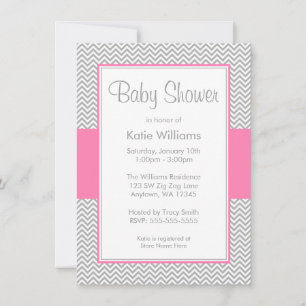 Einladungen für Zickzack Babydusche in Rosa und Gr