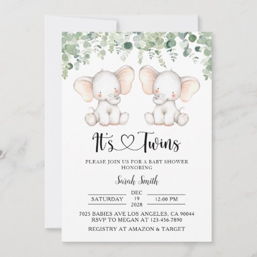 Einladungen für zwei Elephant-Babyduschen (Vorderseite)