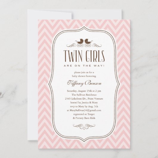 Einladungen für zwei Mädchen-Babydusche (Vorderseite)