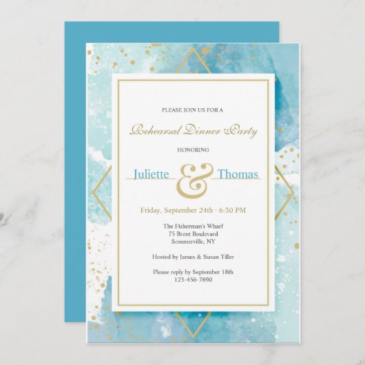 Einladungen Gold und Türkis (Vorne/Hinten)