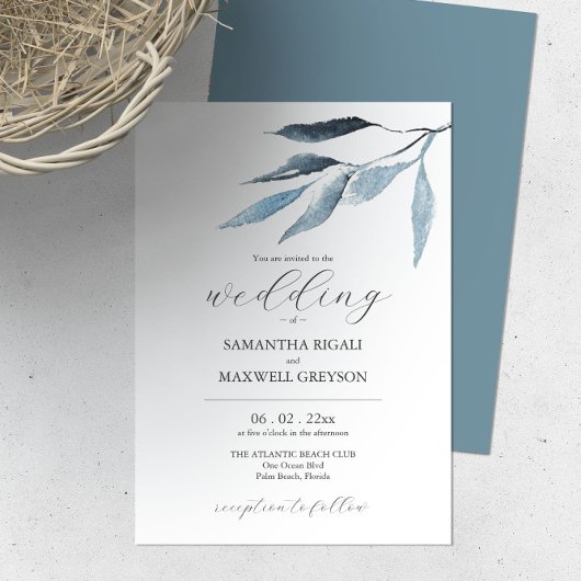 Einladungen Hochzeit Dusty Blue Botanicals
