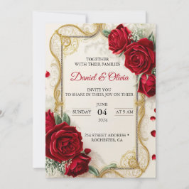 Einladungen Hochzeit Elegant mit roten Blume