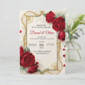 Einladungen Hochzeit Elegant mit roten Blume (Stehend Vorderseite)