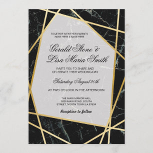 Einladungen Hochzeit Elegantes Schwarzes Marmor Go
