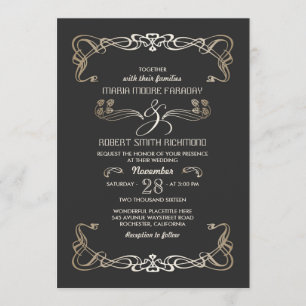 Einladungen Hochzeiten Art Deco Gold