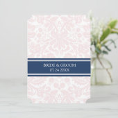 Einladungen Hochzeiten Blush Navy Blue Damask (Stehend Vorderseite)