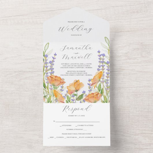 Einladungen Hochzeiten Wasserfarben-Wildblumen (Innen Boden)