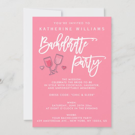 Einladungen in Rosa und Weiß Junggeselinnen-Abschi (Vorderseite)