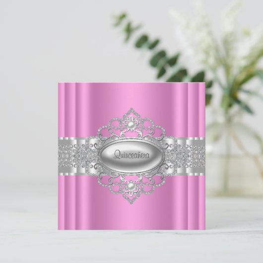 Einladungen in Rosa und Weiß Quinceanera (Stehend Vorderseite)