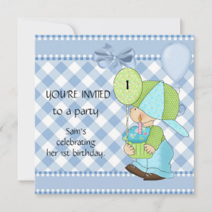 Einladungen Jungen 1. Geburtstag Blau Weiß Gingham