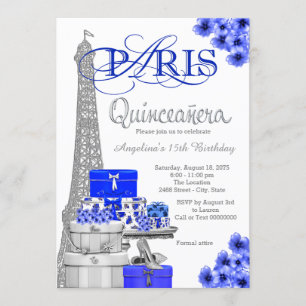 Einladungen Königsblau-silberne Paris Quinceanera