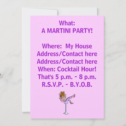 Einladungen - Mädchen in einem Martini, Lil Rot (Rückseite)