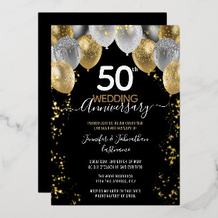 Einladungen mit goldenen Ballons zum 50. Jubiläum