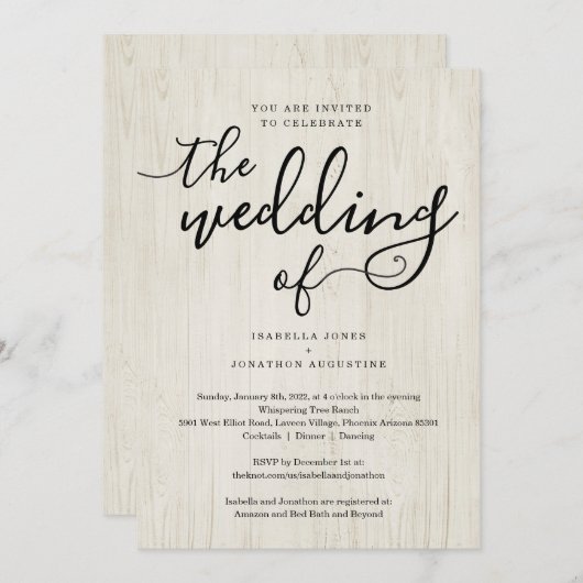 Einladungen mit UAWG & Registry für eine Hochzeit (Vorne/Hinten)