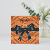 Einladungen Orange Stripe Black Bow (Stehend Vorderseite)