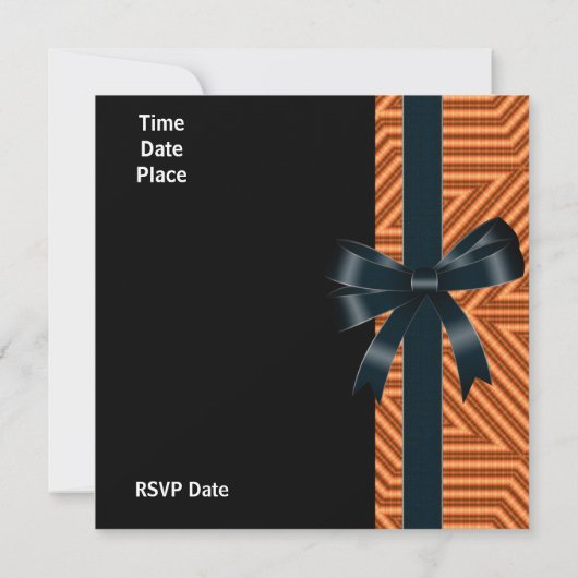 Einladungen Orange Stripe Black Bow (Rückseite)