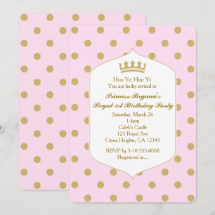 Einladungen Pink & Gold Dots Royal Crown Princess