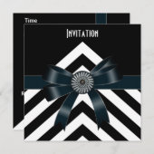 Einladungen Schwarz-weiße Streifen schwarzer Bow (Vorne/Hinten)