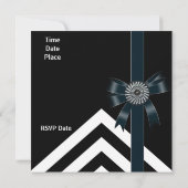 Einladungen Schwarz-weiße Streifen schwarzer Bow (Rückseite)