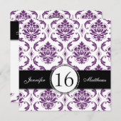 Einladungen von Black Lila Damask 16 . Geburtstag (Vorne/Hinten)