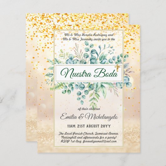 Einladungen von Boda, Spanische Hochzeitgemeinde (Vorne/Hinten)