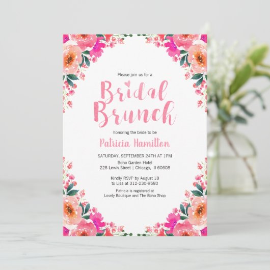 Einladungen von Bridal Brunch Hot Pink Blume (Stehend Vorderseite)