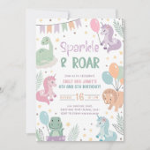 Einladungen von Einhorn und Dinosauriern, Geschwis (Vorderseite)