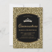 Einladungen von Gold und Black Glitzer Quinceañera (Vorderseite)